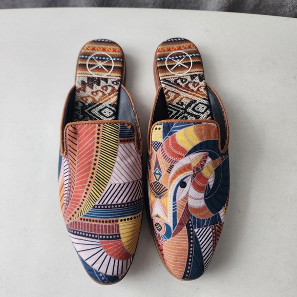 inkkas Shoes - Inkkas Mule Shoes Womens 8.5 Abstract Print Handcrafted Pointed Toe Slide Cyprus
